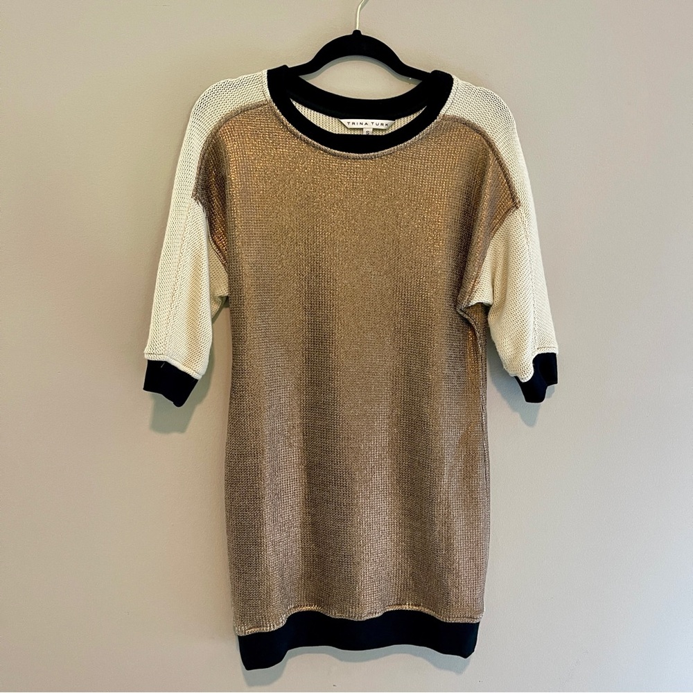 Trina Turk Bronze Metallic Sweater Dress Size Small